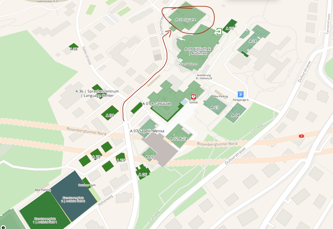 Map showing location of SQUARE University St.Gallen