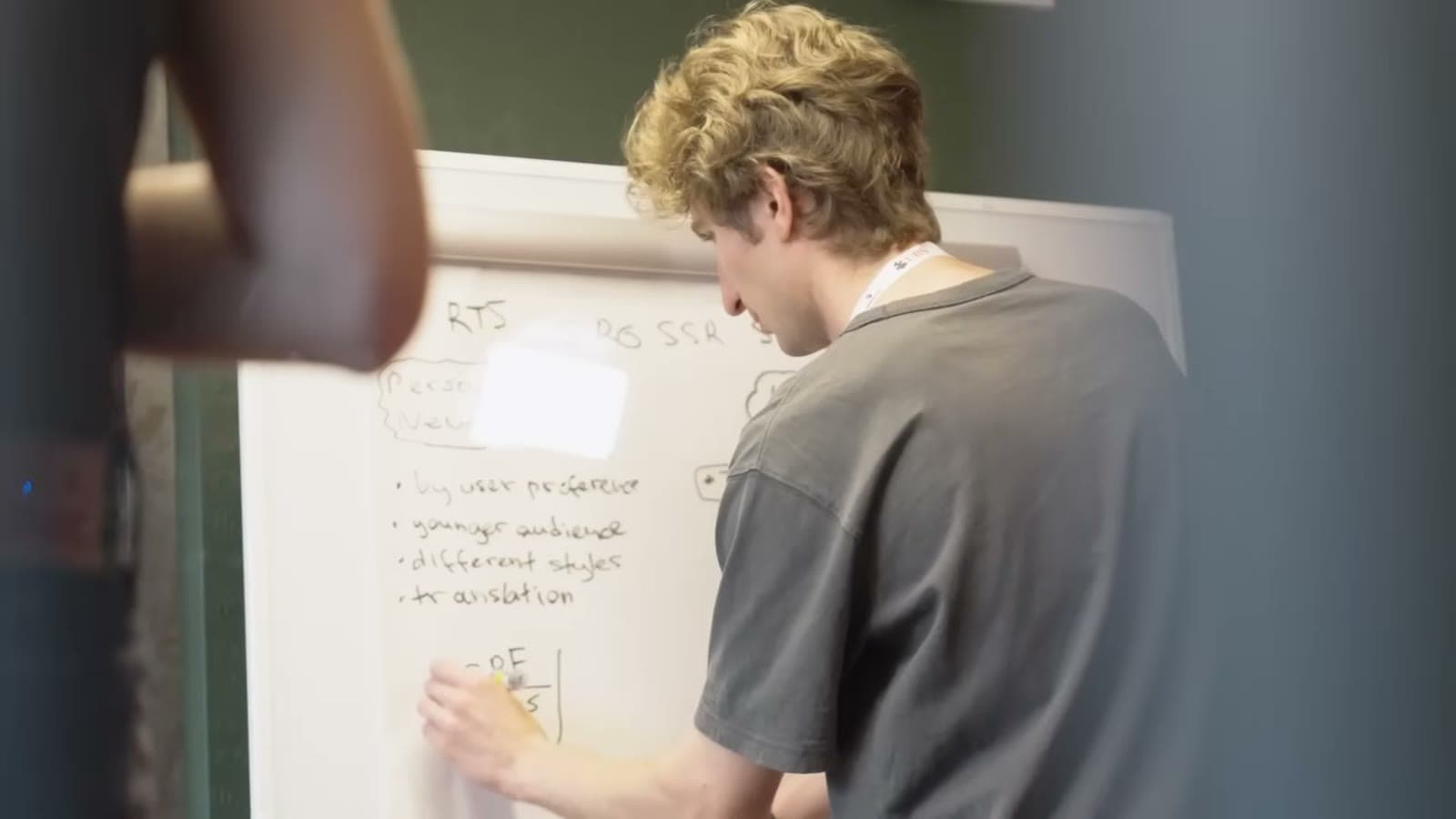 Hacker sketching a solution architecture on a whiteboard